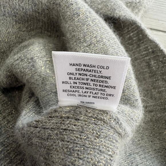 Angora Blend Knit Sweater Sparkle V Neck Belted Bodycon M Preppy Old Money Gray - Picture 5 of 8